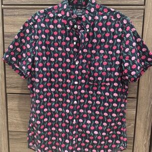J. Crew Men's Black and Pink Floral Button Down Shirt